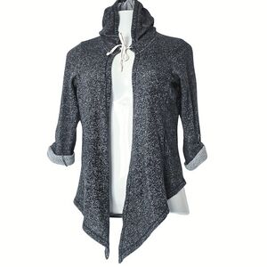 Black and Gray High Low Open Front Hooded Sweatshirt Cardigan Sweater M